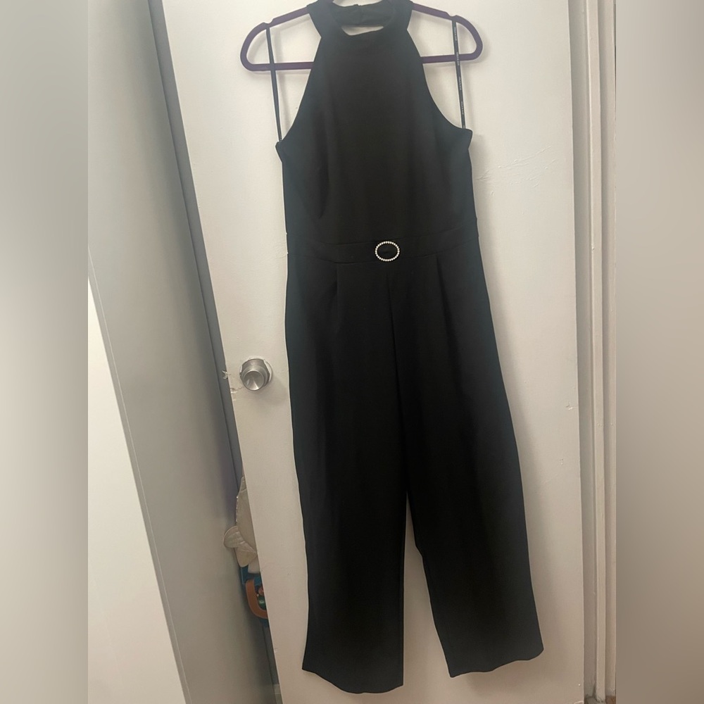 Sleeveless Black Jumpsuit with Rhinestone Belt
